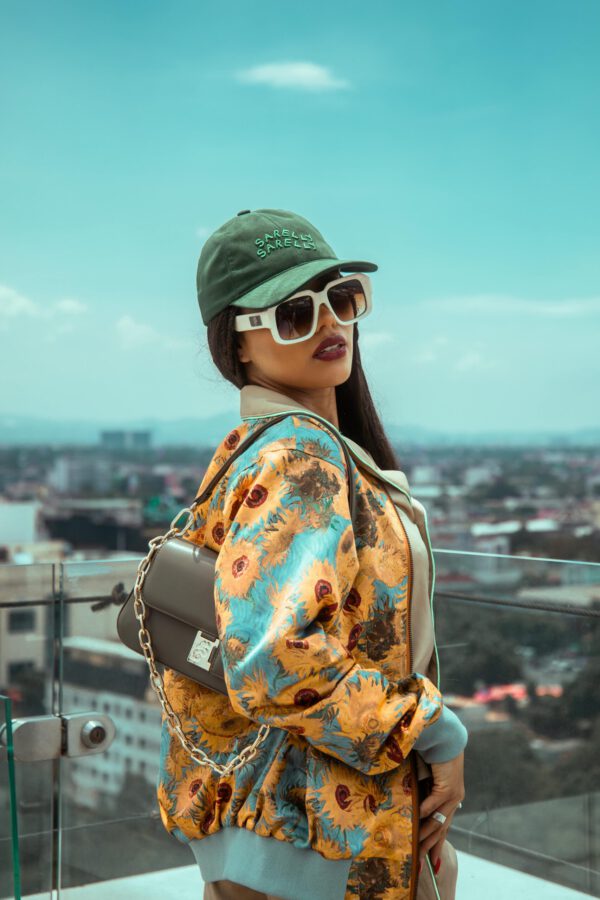 Aesthetic Floral Print Jacket Set with Cyan-Orange T-Shirt and Oversized Pants for Women - Image 2