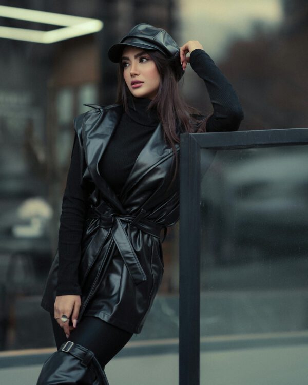 Glam Black Shining Overlength Jacket for Girls