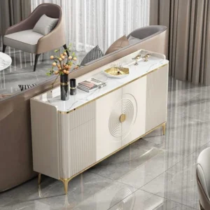 Console Table - Wood with Marble Top - White